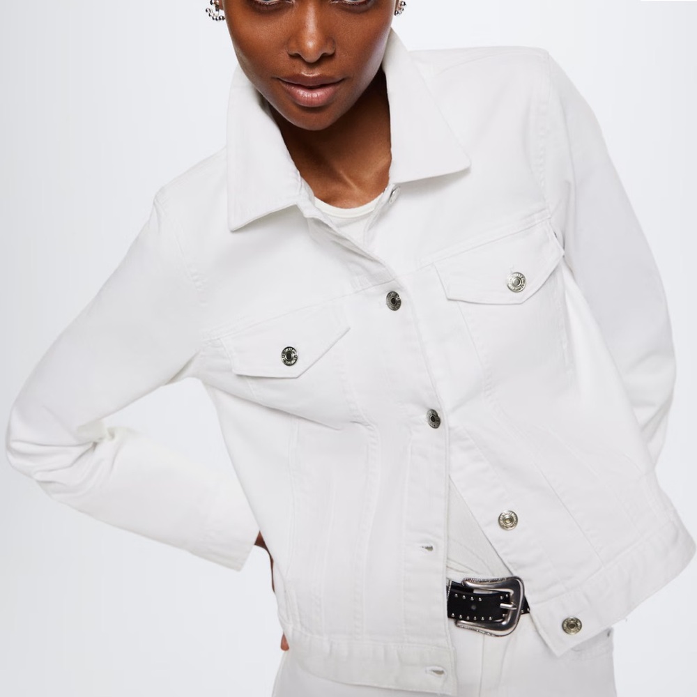 Pocketed Denim Jacket | White | Mango | Medium